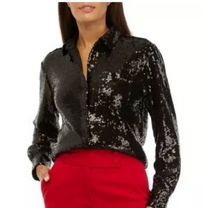 NWT- Crown & Ivy Long Sleeve Sequin Boyfriend Shirt Size M